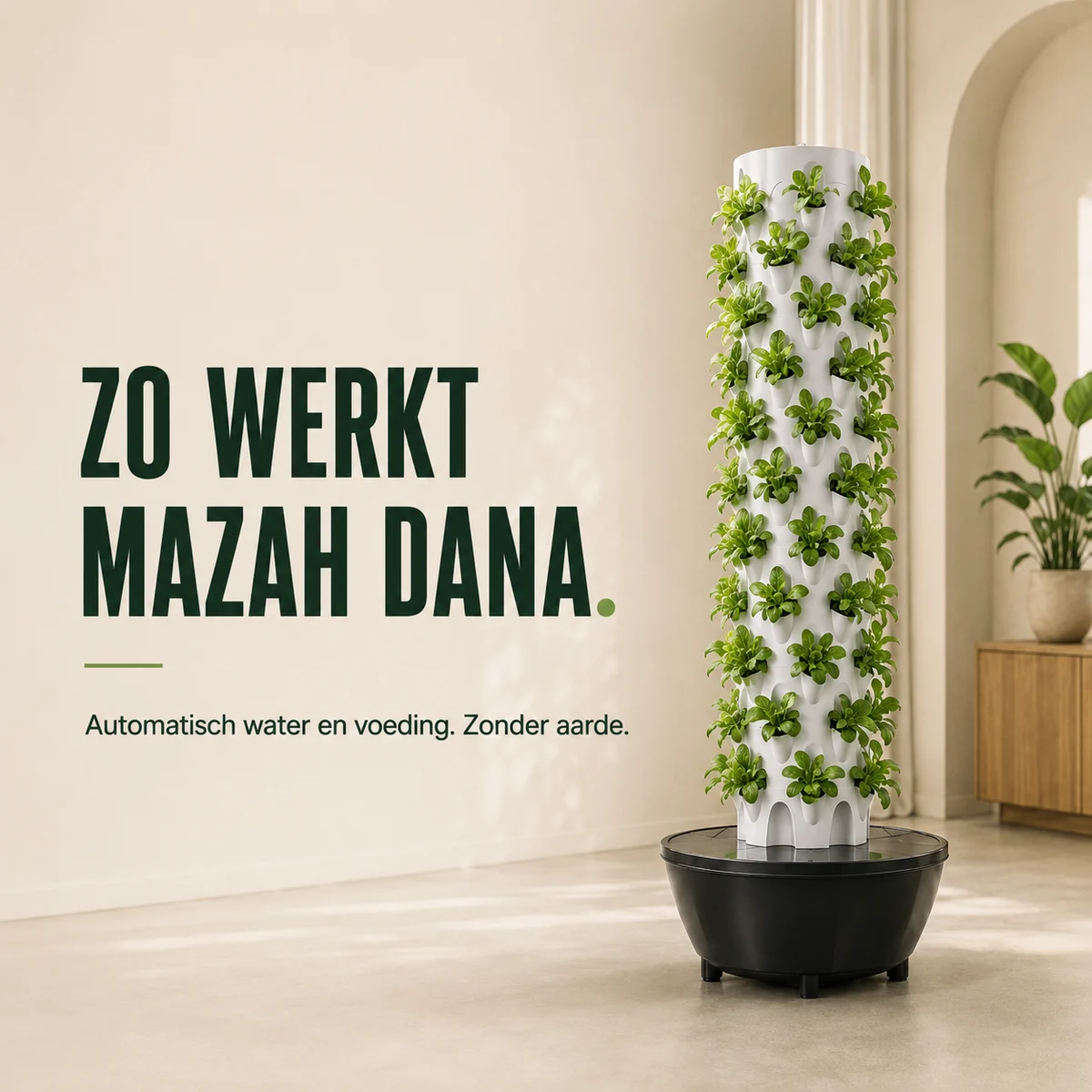 How Mazah Dana works: automated water and nutrients, without soil