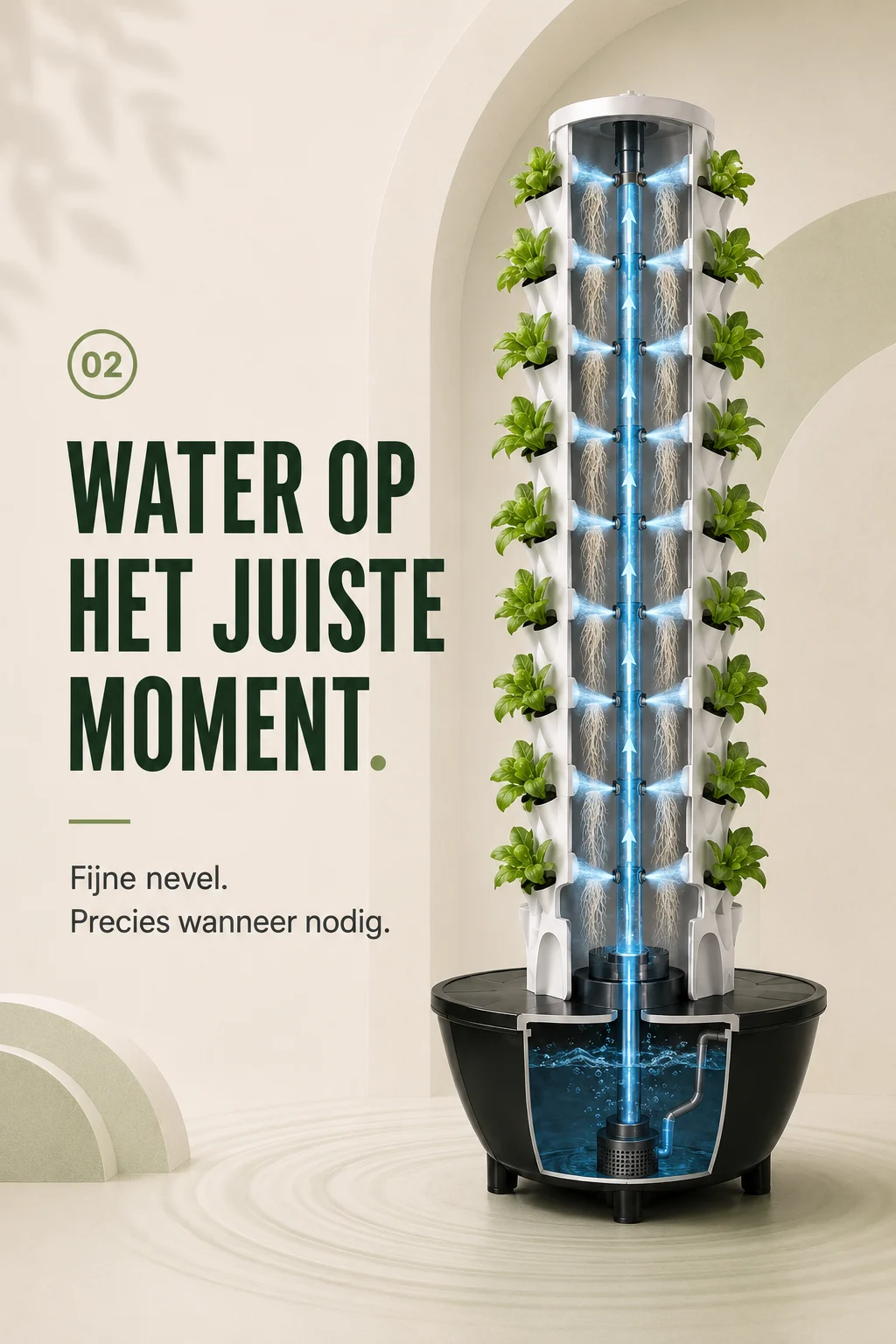 Water at the right time with a fine mist
