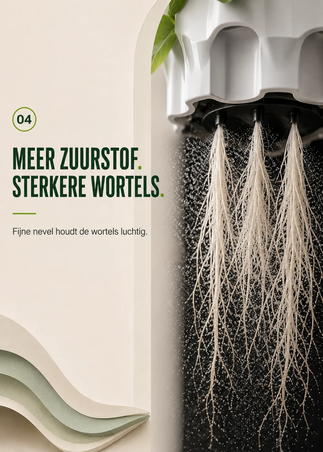 More oxygen and stronger roots through aeroponic mist